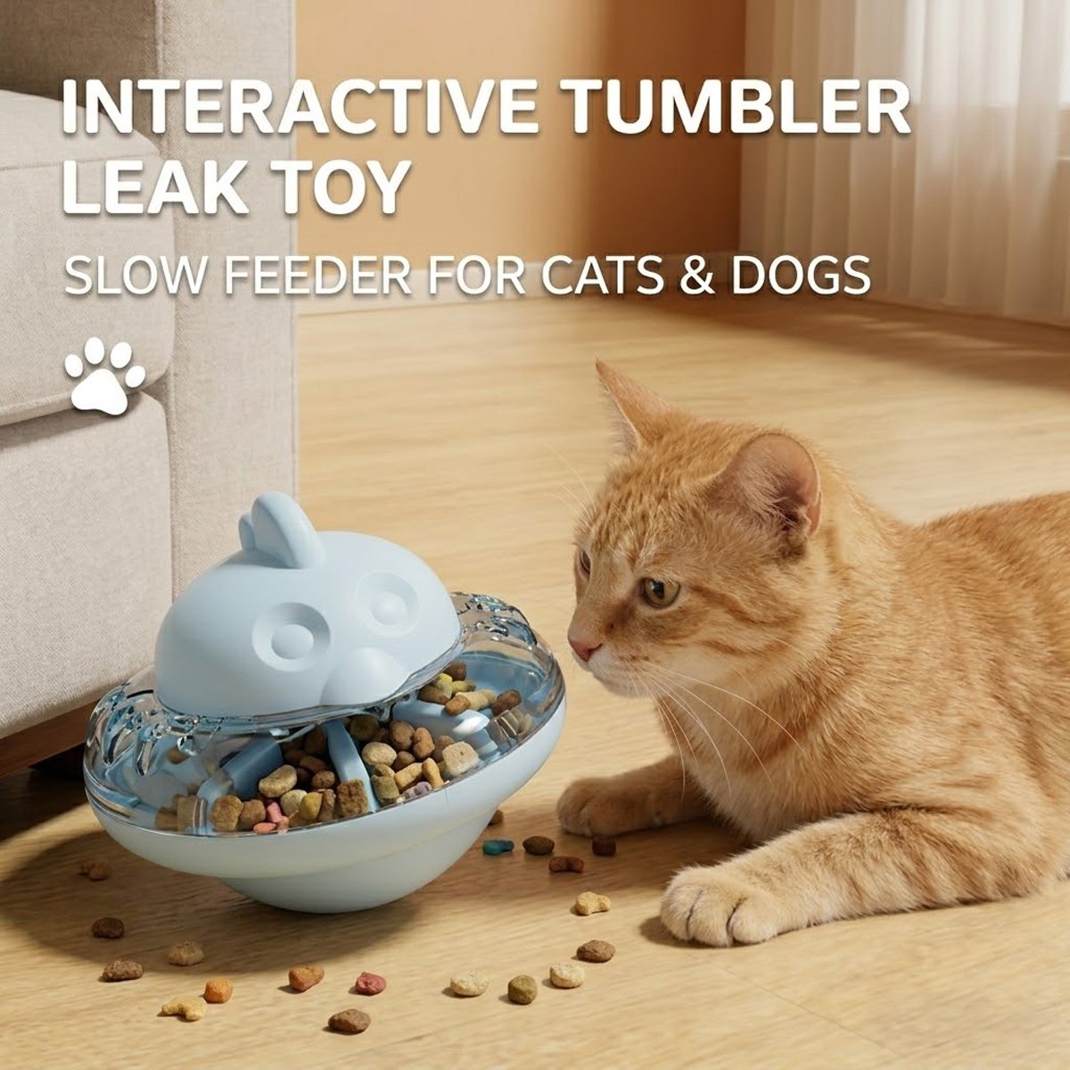 Interactive Cat Slow Feeder Toy, Treat Dispenser Tumbler