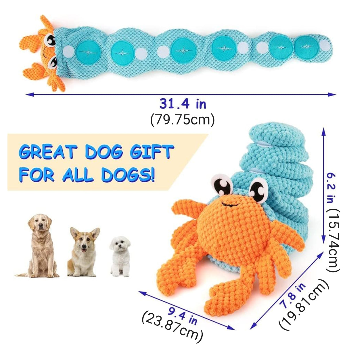 Crab Dog Snuffle Toy Sniffing Mat 31.4in Nose-Work Enrichment