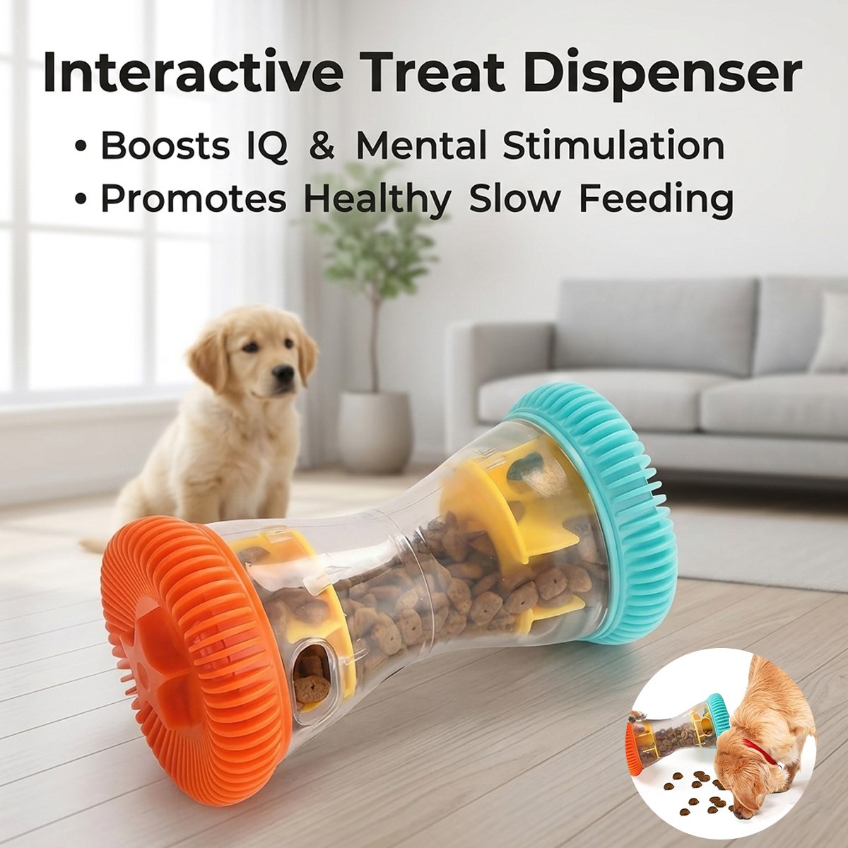 Interactive Dog Treat Dispenser Toy, Slow Feeder Puzzle