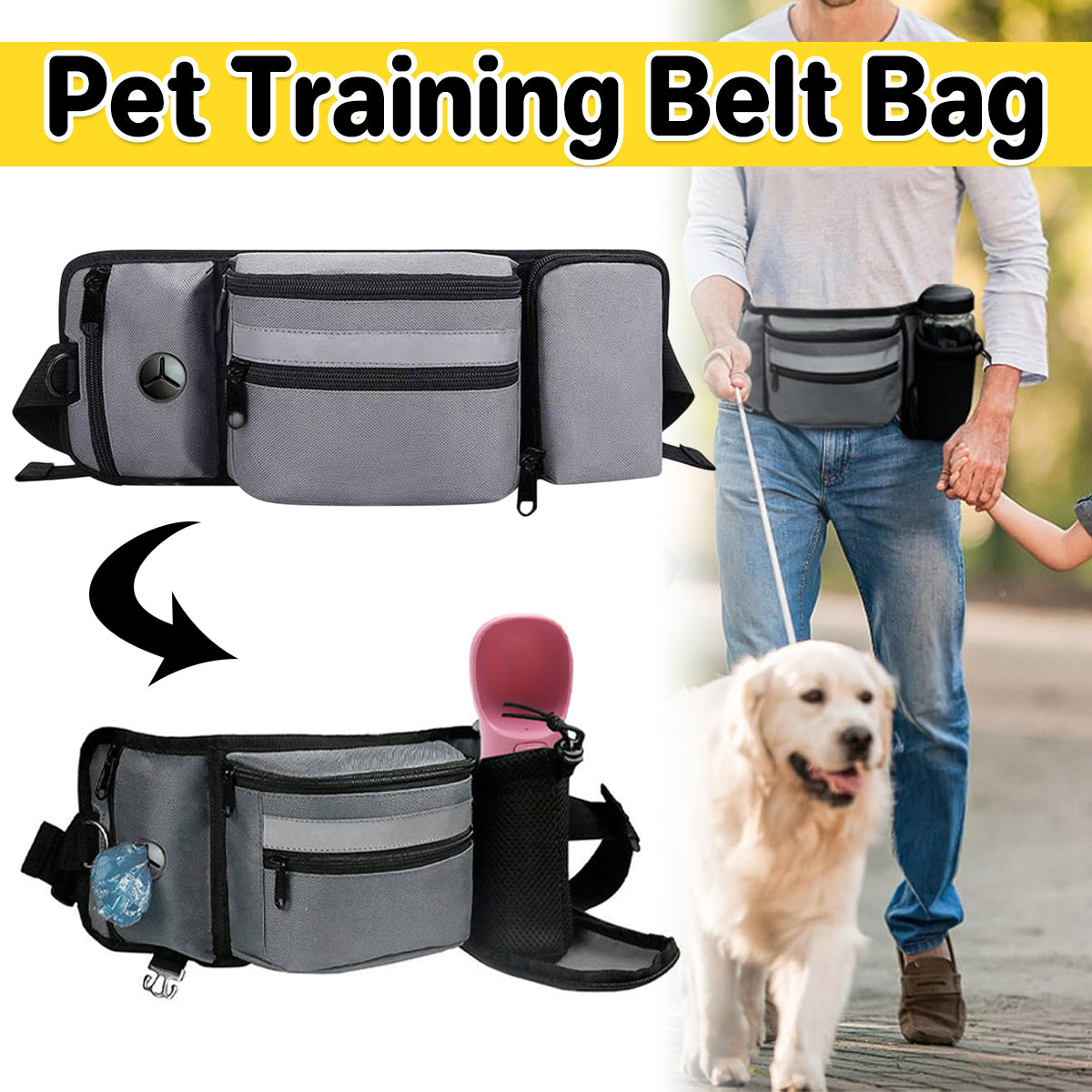 Dog Treat Pouch Adjustable Dog Walking Waist Bag with Pockets