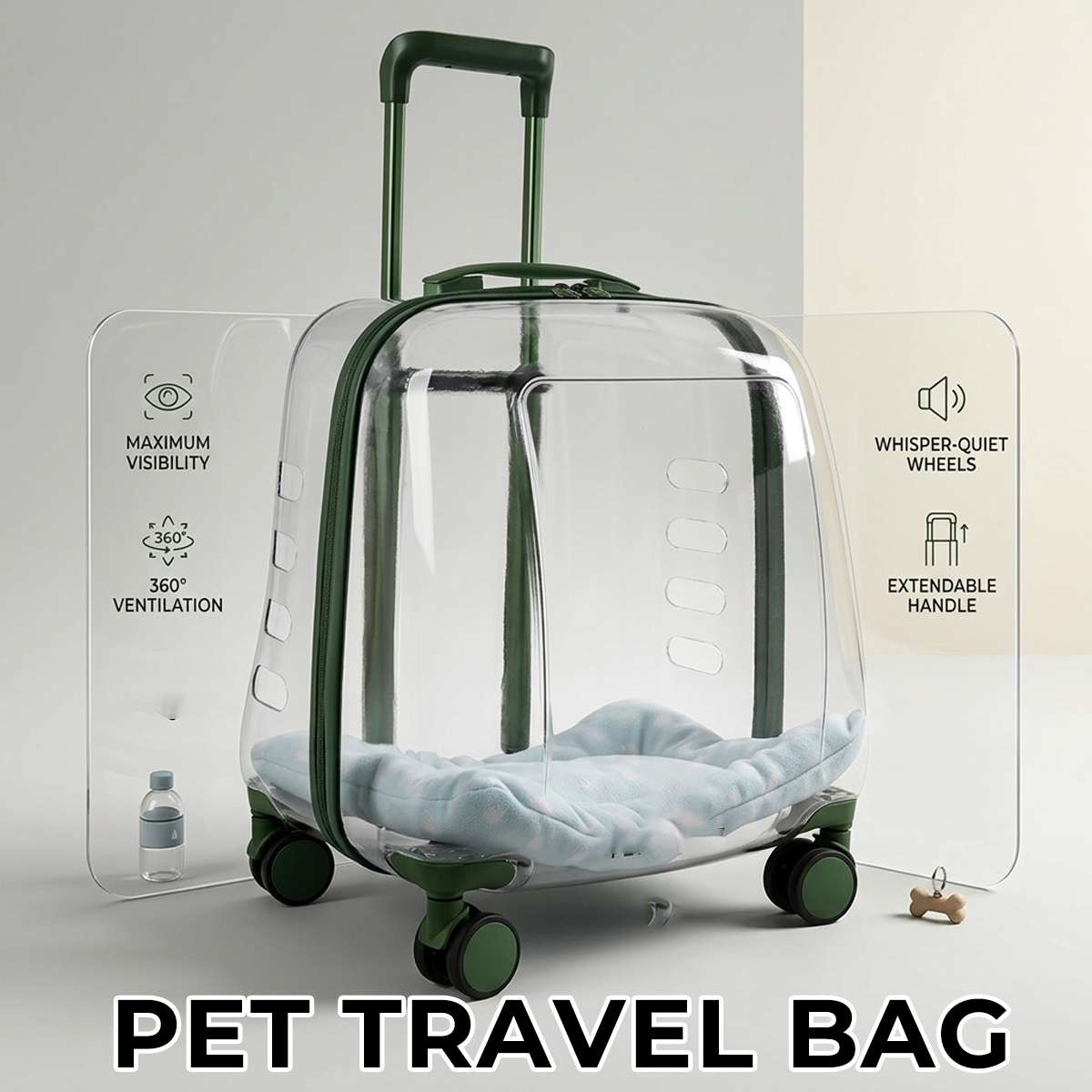 Transparent Pet Trolley Carrier with Wheels for Cats & Small Dogs
