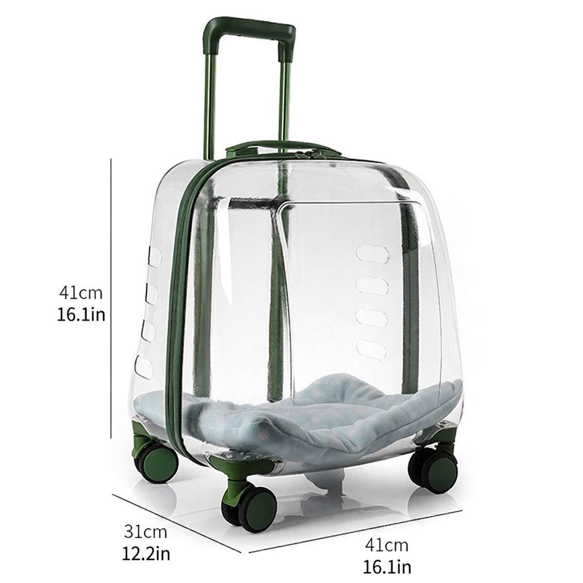 Transparent Pet Trolley Carrier with Wheels for Cats & Small Dogs