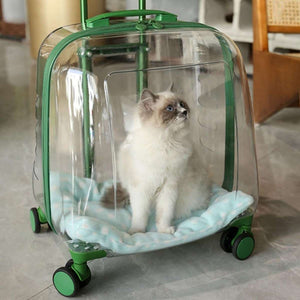 Transparent Pet Trolley Carrier with Wheels for Cats & Small Dogs