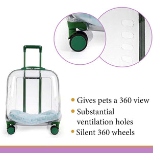 Transparent Pet Trolley Carrier with Wheels for Cats & Small Dogs