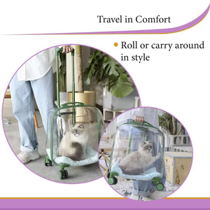 Transparent Pet Trolley Carrier with Wheels for Cats & Small Dogs