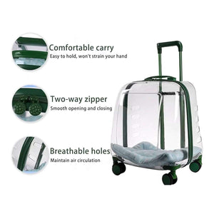 Transparent Pet Trolley Carrier with Wheels for Cats & Small Dogs
