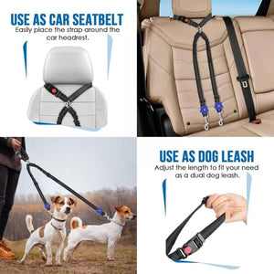 Adjustable Dual Dog Leash Car Seat Belt Strap
