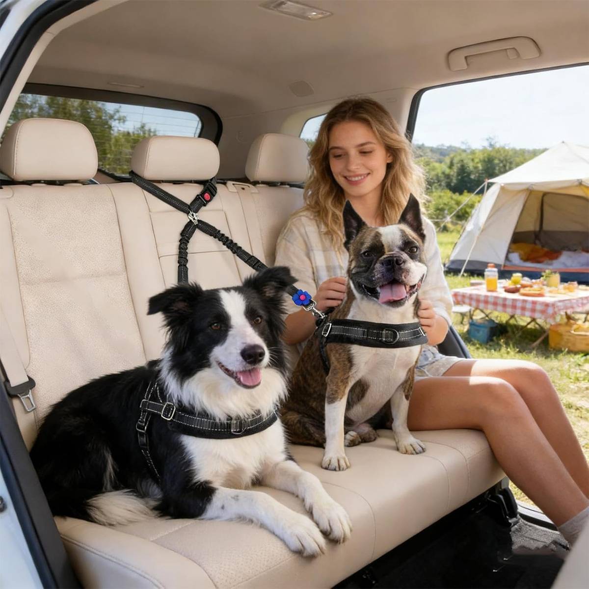 Adjustable Dual Dog Leash Car Seat Belt Strap