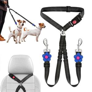 Adjustable Dual Dog Leash Car Seat Belt Strap