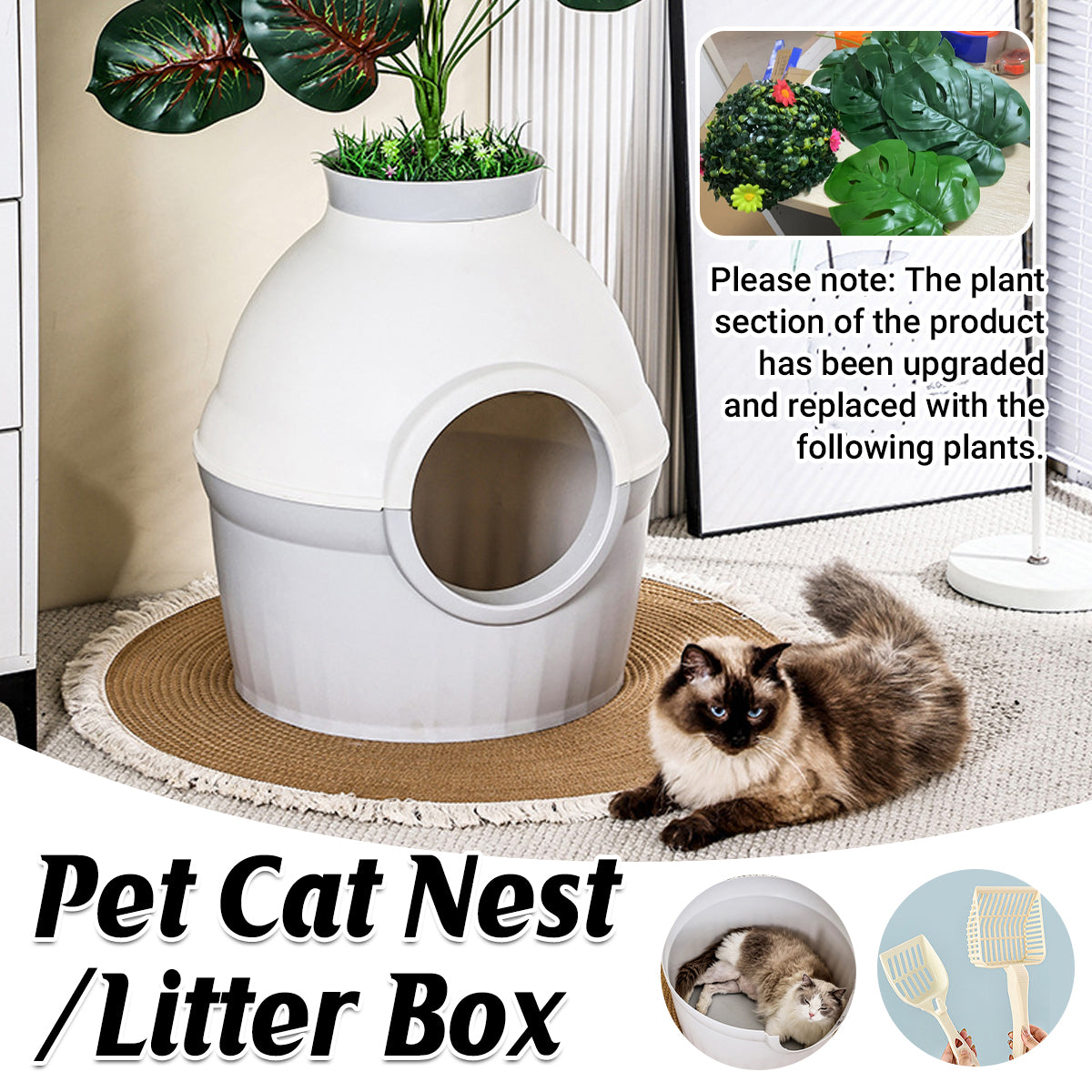 2 in 1 Cat Bed and Litter Box Flower Pot Style for Indoor Pet House Toilet
