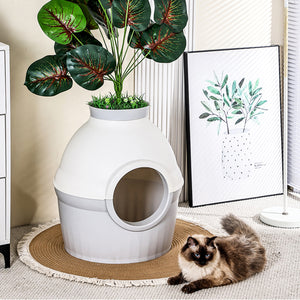 2 in 1 Cat Bed and Litter Box Flower Pot Style for Indoor Pet House Toilet