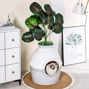 2 in 1 Cat Bed and Litter Box Flower Pot Style for Indoor Pet House Toilet