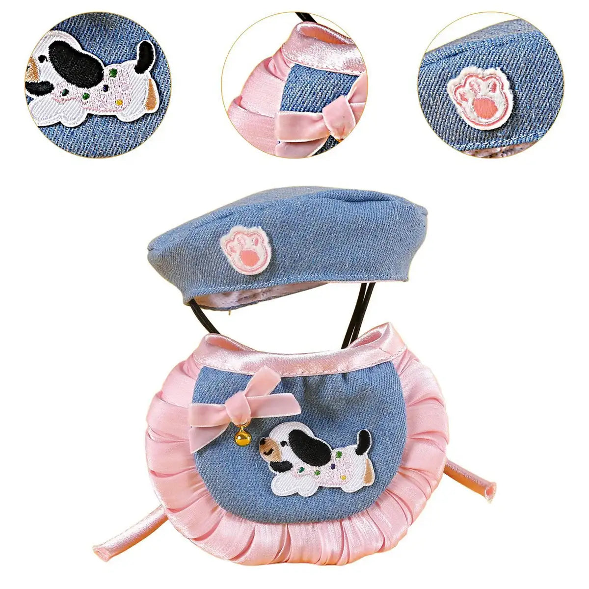 Pet Denim Clothing Set for Cats and Dogs Stylish Hat and Scarf