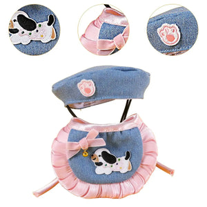Pet Denim Clothing Set for Cats and Dogs Stylish Hat and Scarf