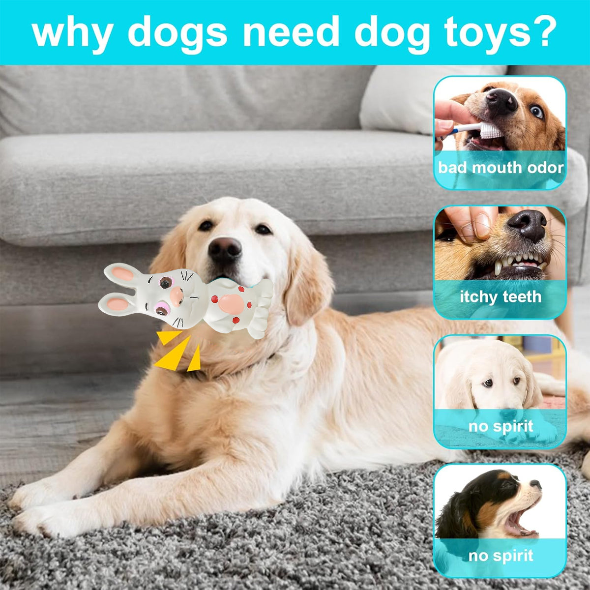 Durable Latex Dog Chew Toy Bunny Squeaky Toy for Dental Wellness