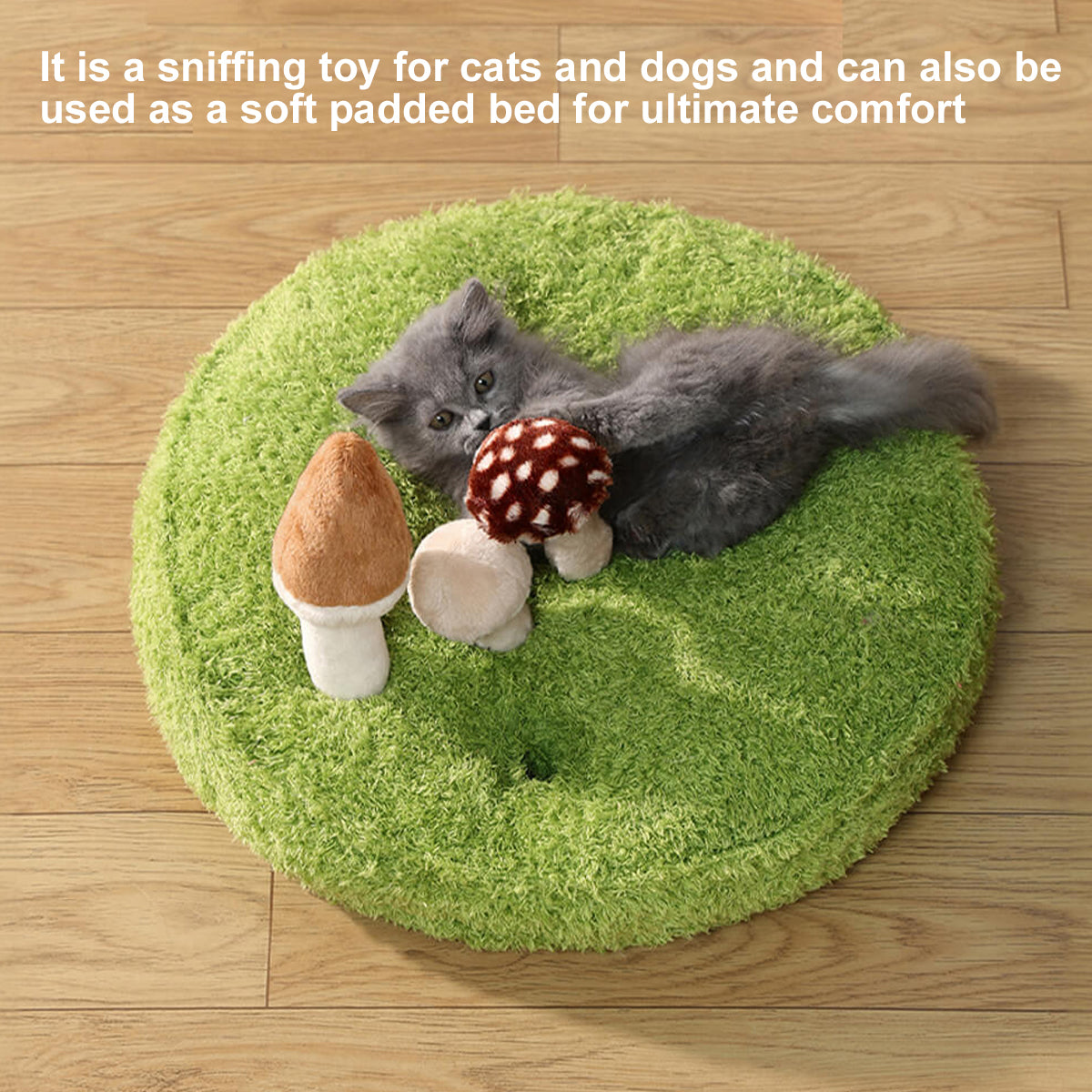 Mushroom Plush Pet Bed with Chew Toys for Small Cats and Dogs