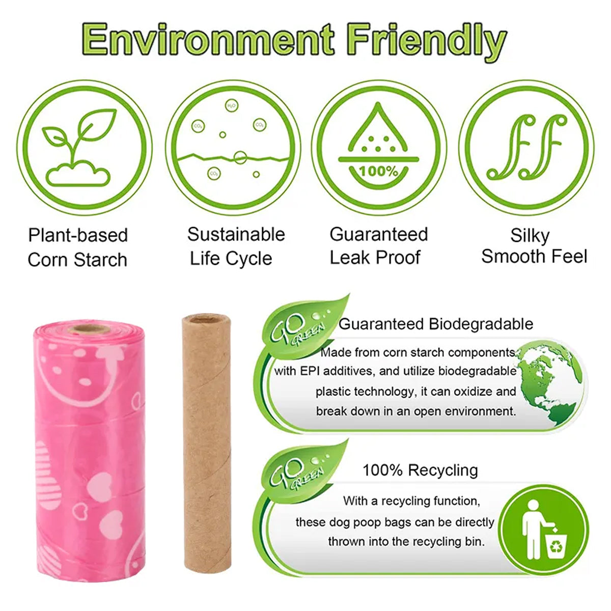 Leak-Proof & Eco-Friendly Biodegradable Pet Poop Bags 8 Rolls
