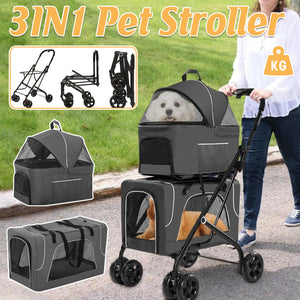 3-In-1 Double Deck Pet Stroller With Carrier
