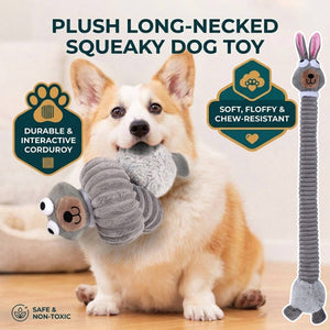Plush Long Necked Squeaky Dog Toy Rabbit Interactive Tug of War Chew Toy