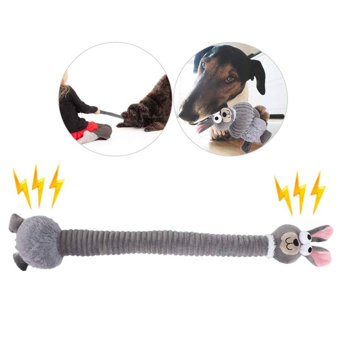 Plush Long Necked Squeaky Dog Toy Rabbit Interactive Tug of War Chew Toy
