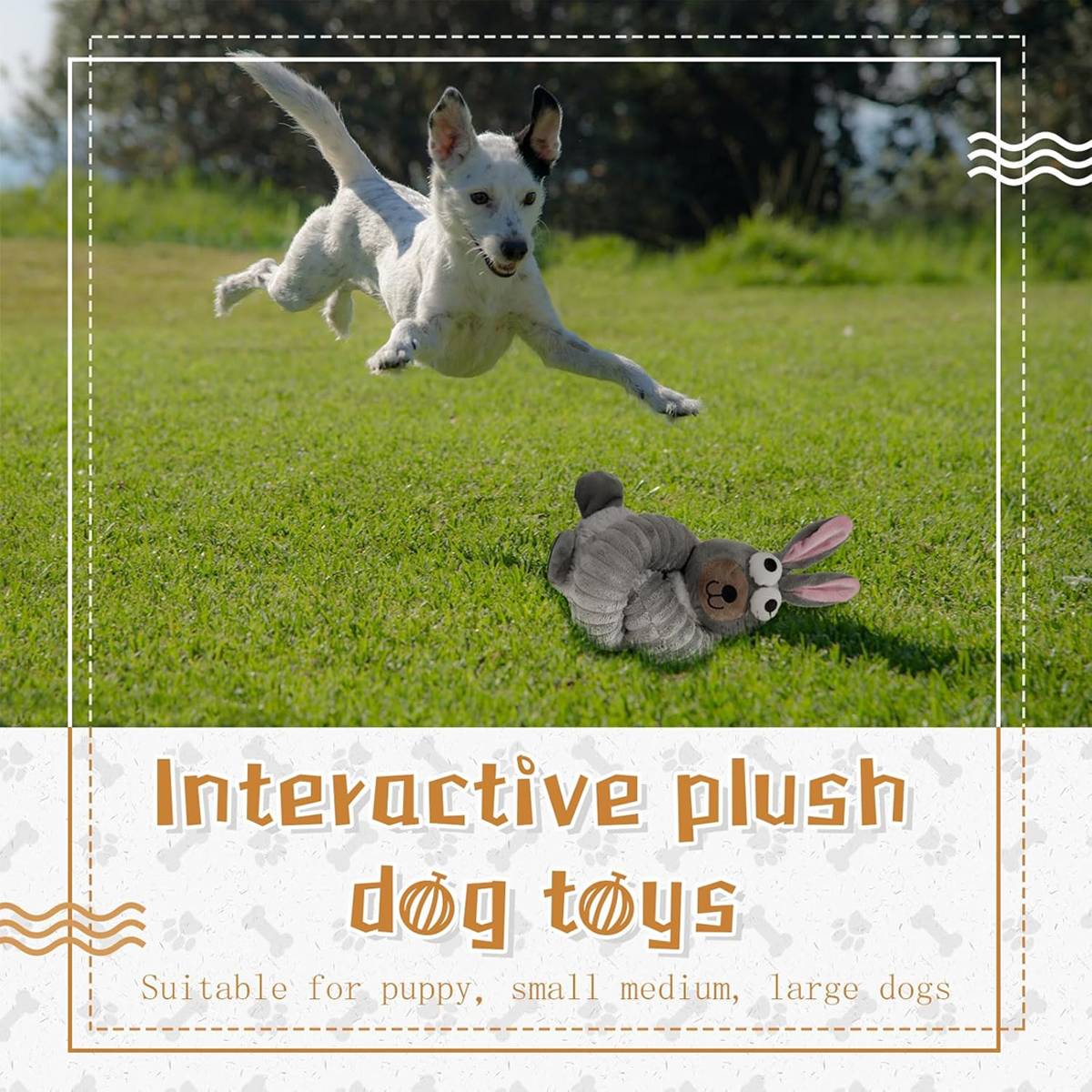 Plush Long Necked Squeaky Dog Toy Rabbit Interactive Tug of War Chew Toy