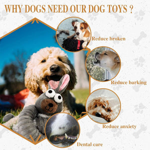 Plush Long Necked Squeaky Dog Toy Rabbit Interactive Tug of War Chew Toy