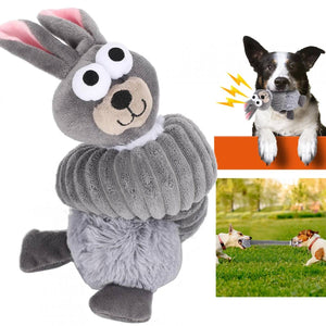 Plush Long Necked Squeaky Dog Toy Rabbit Interactive Tug of War Chew Toy