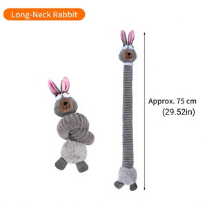 Plush Long Necked Squeaky Dog Toy Rabbit Interactive Tug of War Chew Toy