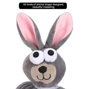 Plush Long Necked Squeaky Dog Toy Rabbit Interactive Tug of War Chew Toy