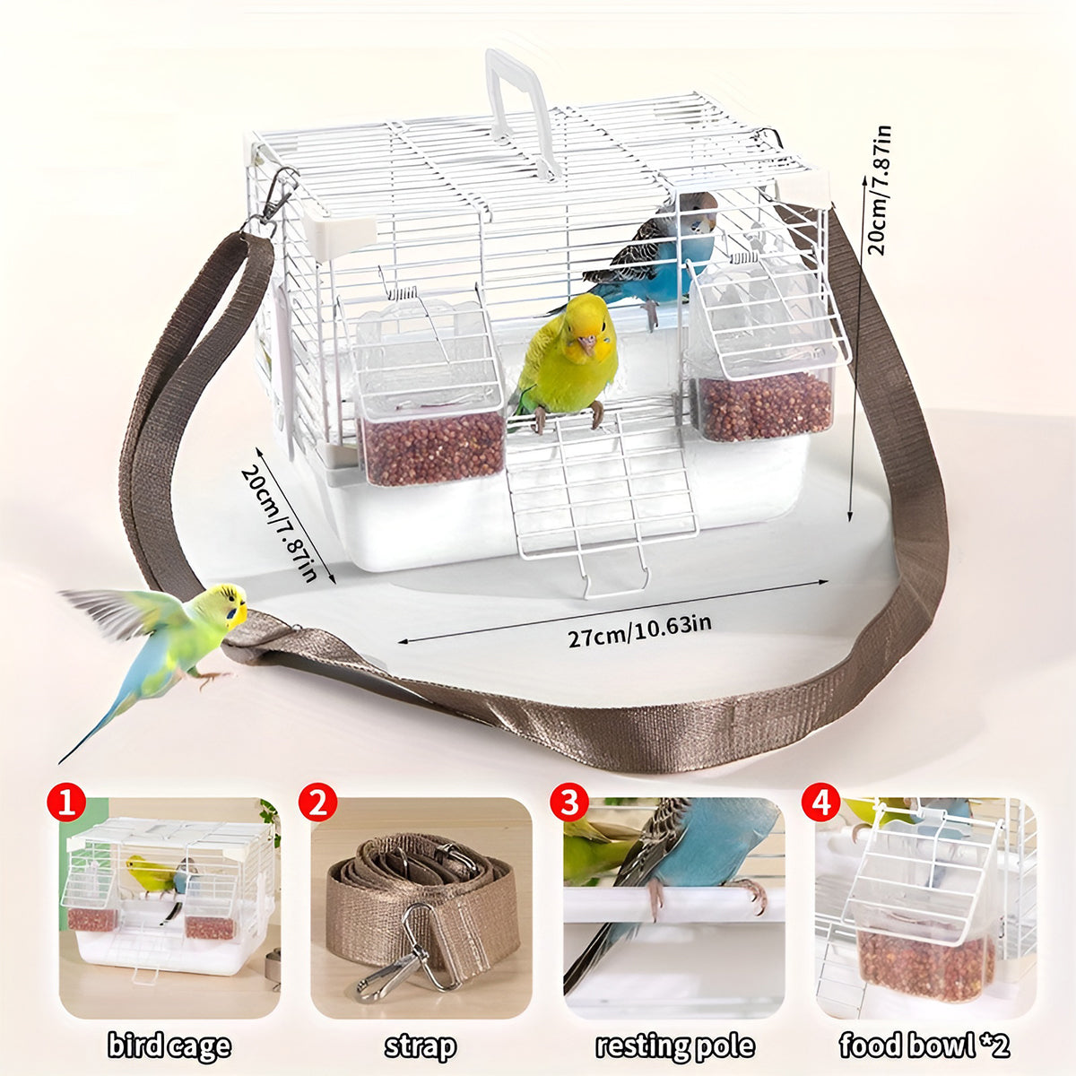 Portable Bird Cage with Shoulder Strap for Travel and Small Pets