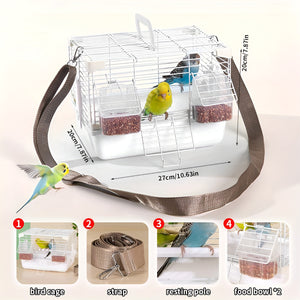 Portable Bird Cage with Shoulder Strap for Travel and Small Pets