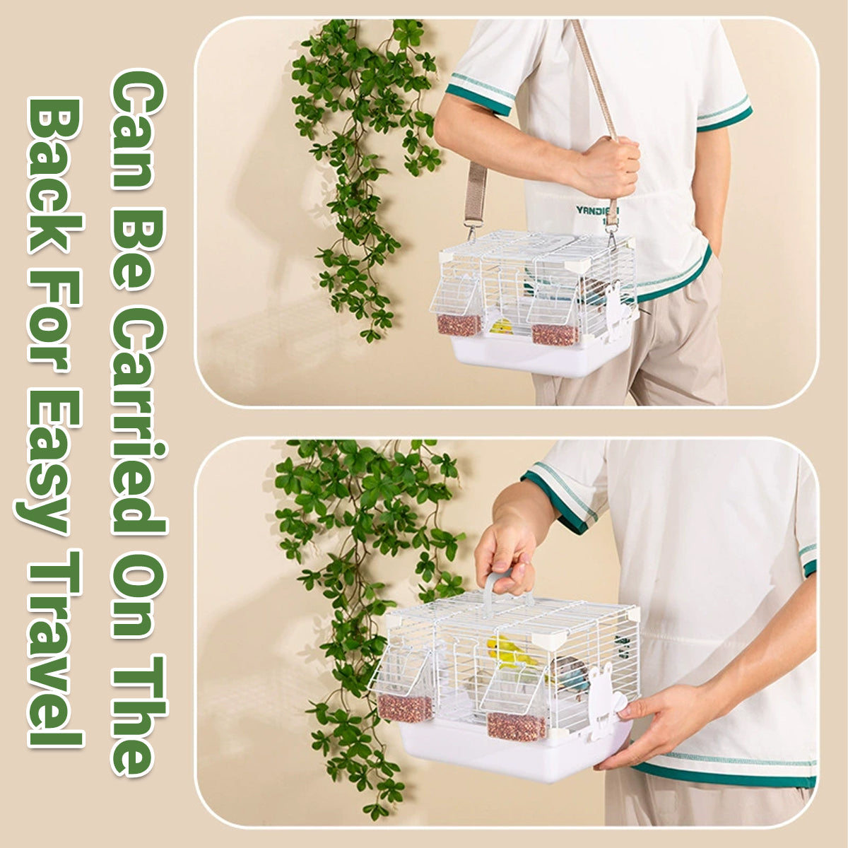 Portable Bird Cage with Shoulder Strap for Travel and Small Pets