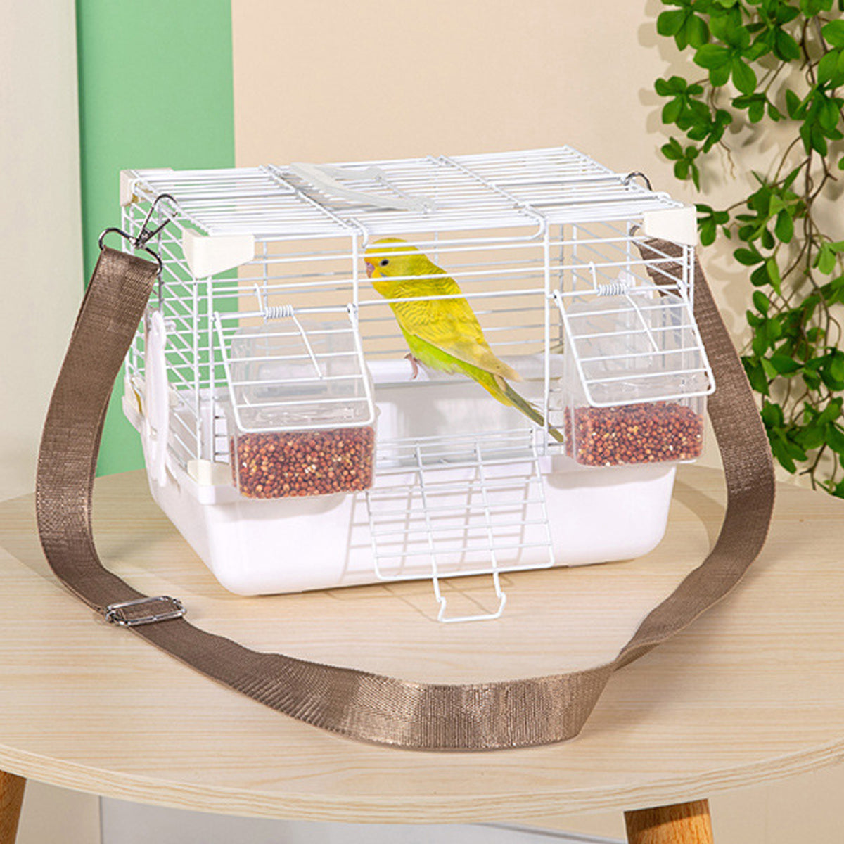 Portable Bird Cage with Shoulder Strap for Travel and Small Pets