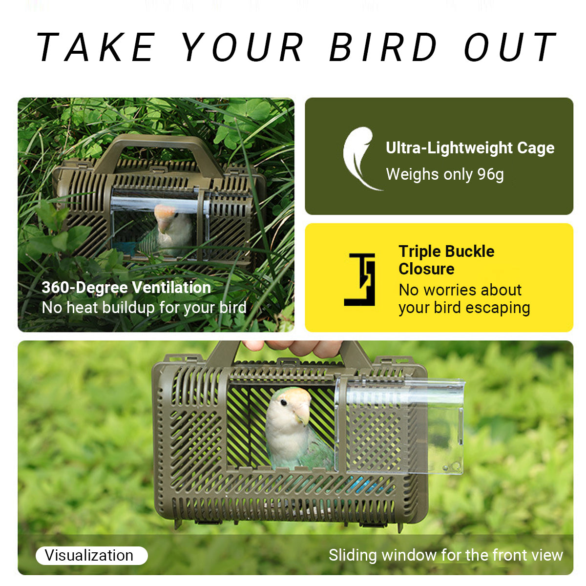 Portable Parrot Travel Cage Lightweight Bird Carrier