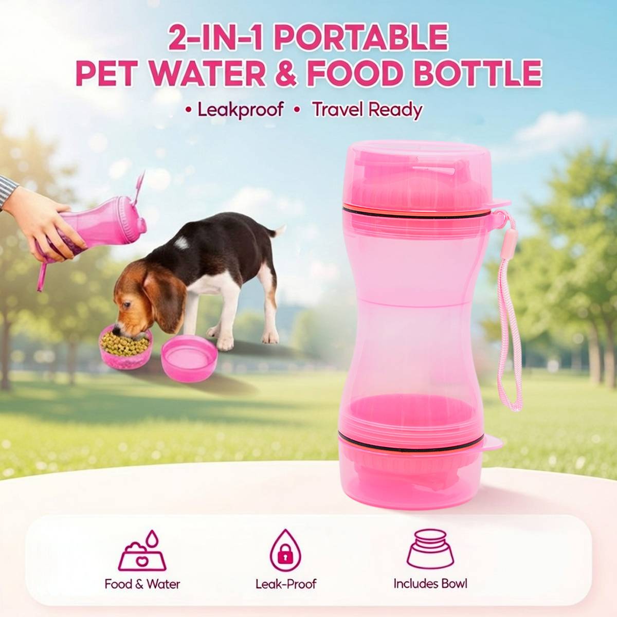 2-in-1 Portable Pet Water & Food Bottle