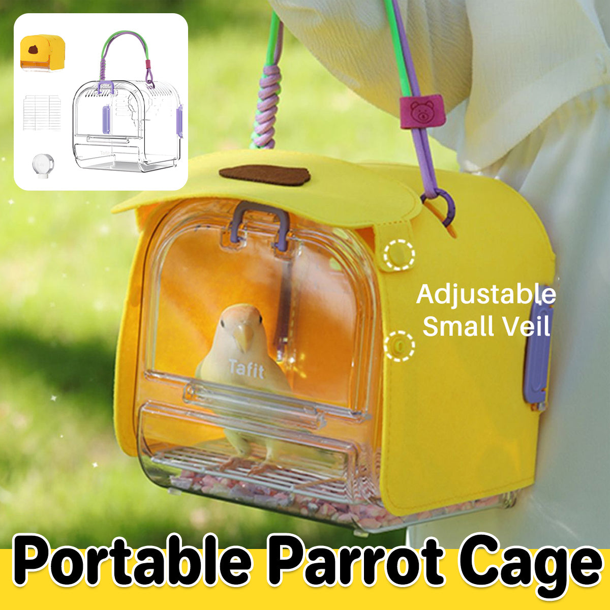 Transparent Portable Bird Cage Travel Cage with Cover & Easy Cleaning Design