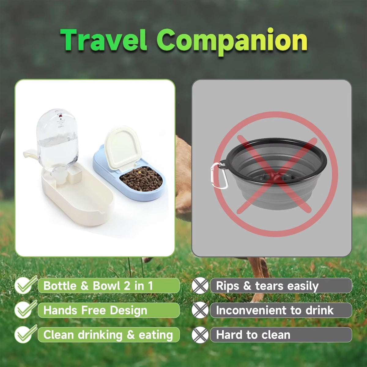 Portable Pet Travel Cup with Water Bottle & Food Container