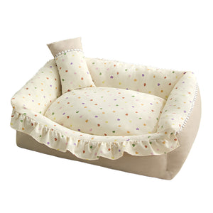 Ruffled Pet Bed Cozy Washable Dog and Cat Sleeping Nest with Pillow