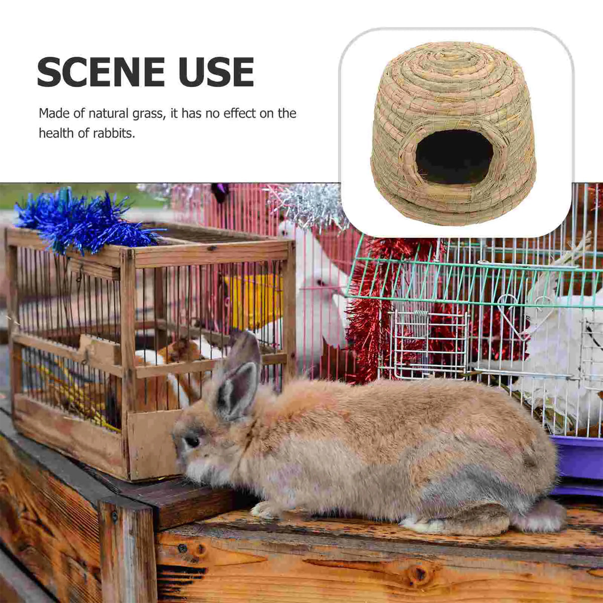 Cozy Straw Rabbit House with Detachable Base for Small Pets