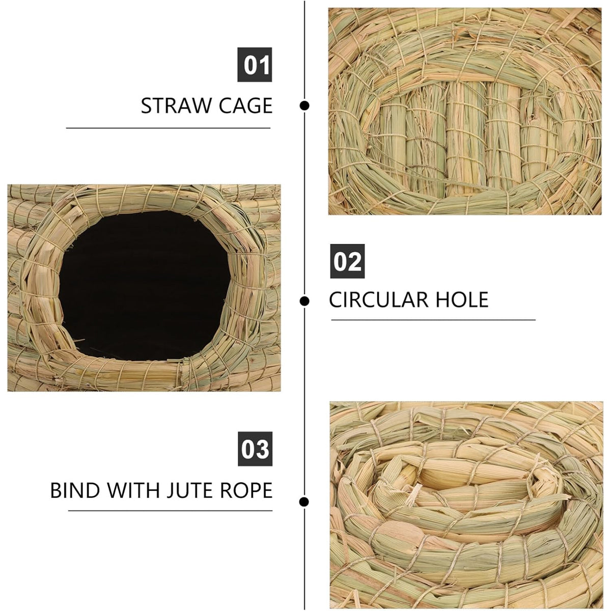 Cozy Straw Rabbit House with Detachable Base for Small Pets