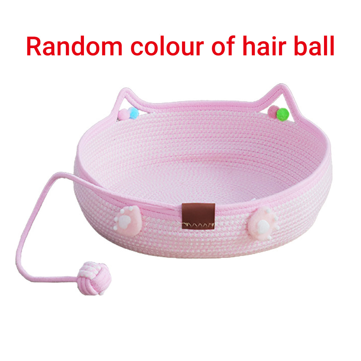 Hand-Woven Cotton Cat Nest Bed with Toy Ball for Kittens Pink
