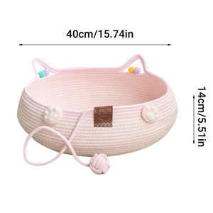 Hand-Woven Cotton Cat Nest Bed with Toy Ball for Kittens Pink