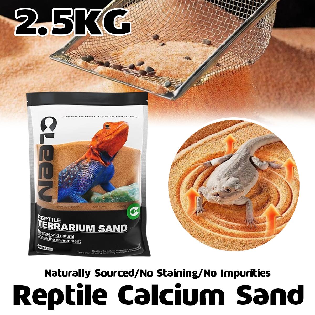 Reptile Calcium Sand - Cleen Climbing Pet Vivarium Substrate (Orange)