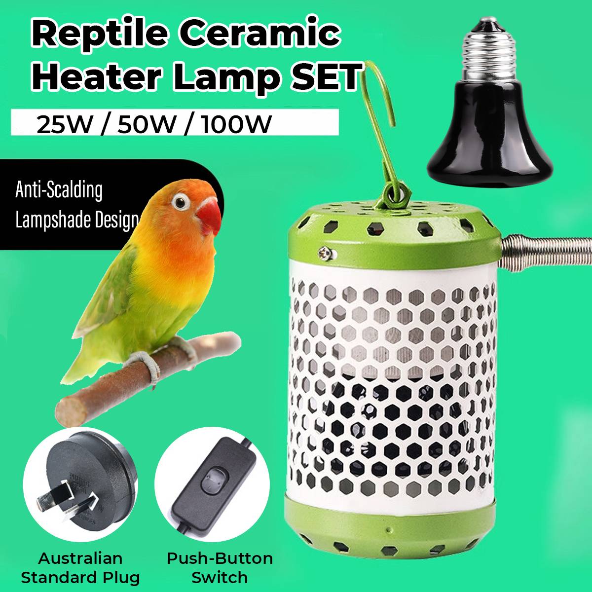 Reptile Ceramic Heat Lamp Set | Adjustable Terrarium Heating Light