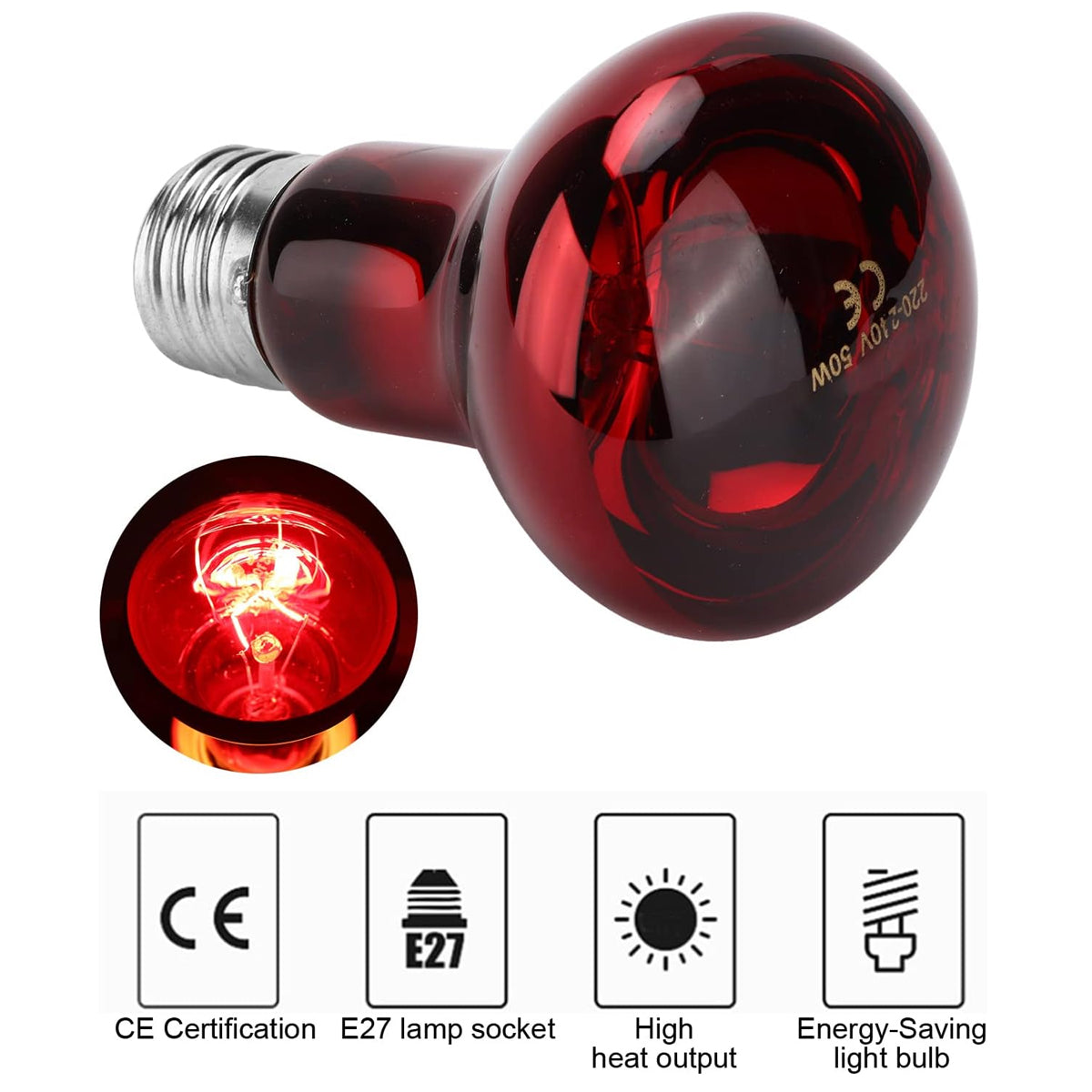 Reptile Heat Lamp Red Infrared Terrarium Heating Bulb