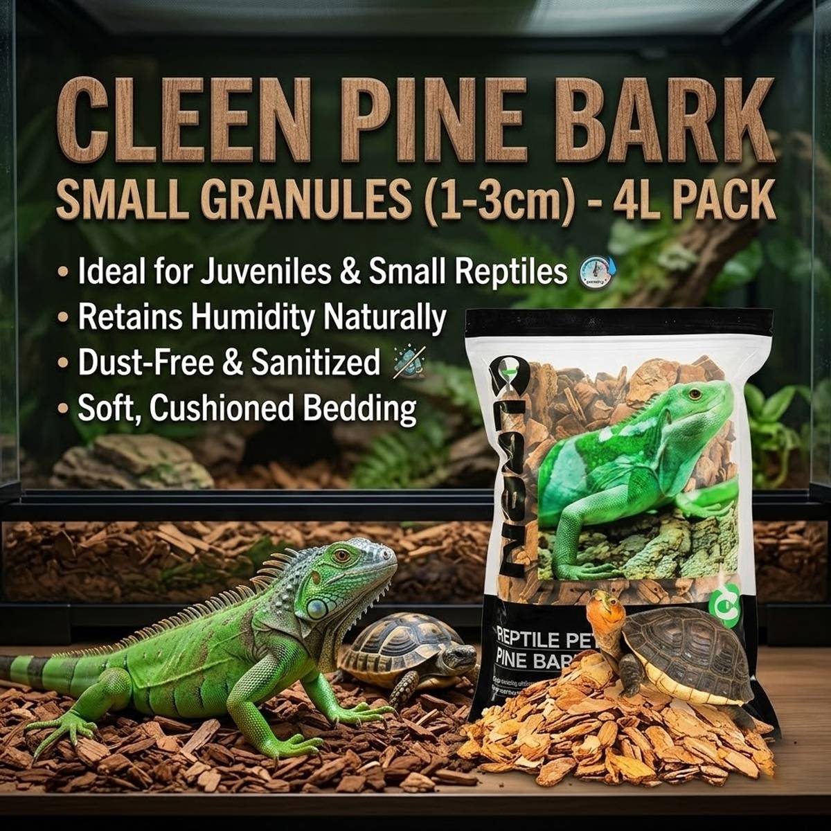 Reptile Pine Bark Bedding - Forest Floor Vivarium Padding (Small)