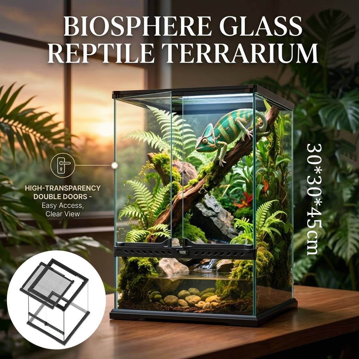 Reptile Terrarium Glass Tank with Double Doors