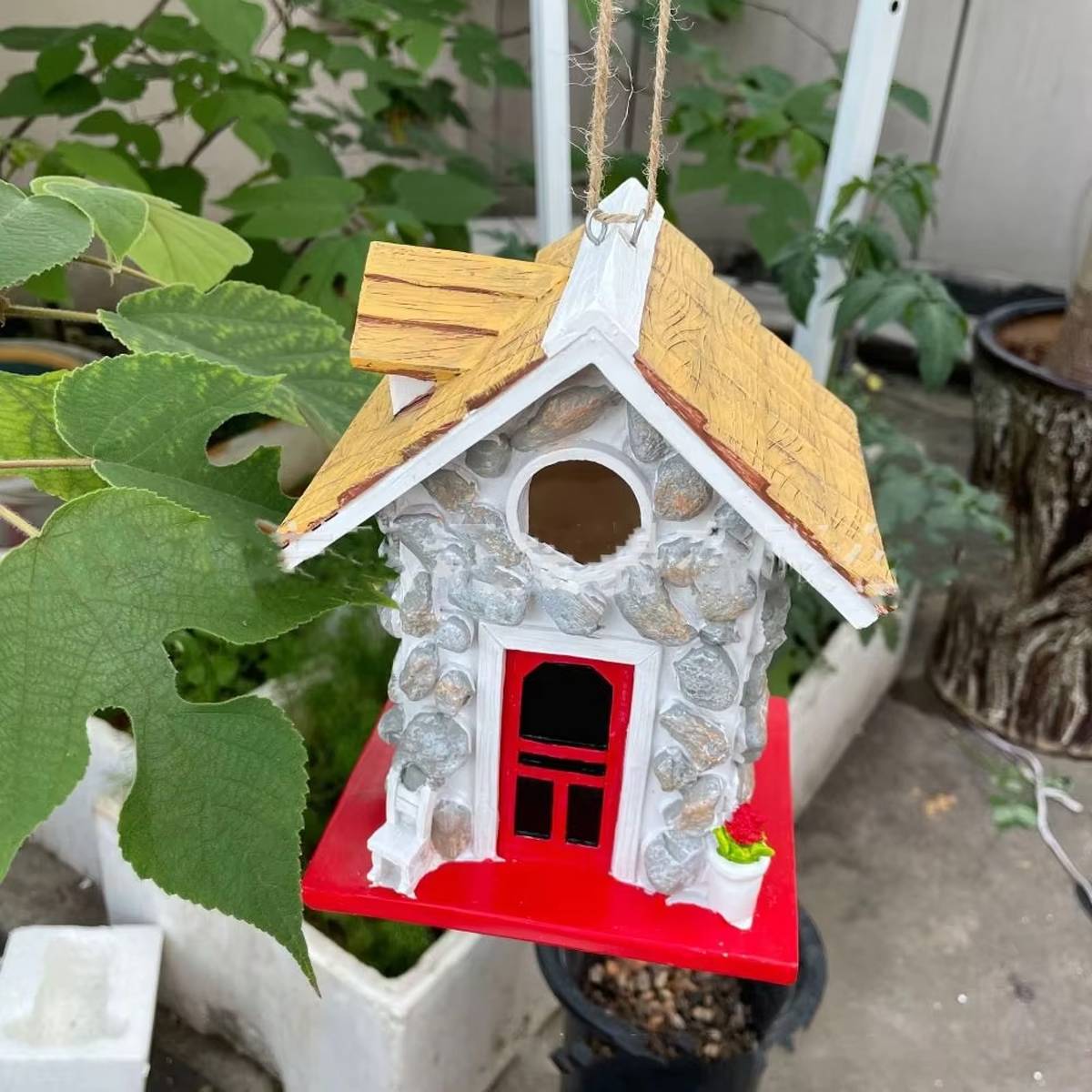 Bird House Stone Cottage Resin Nest