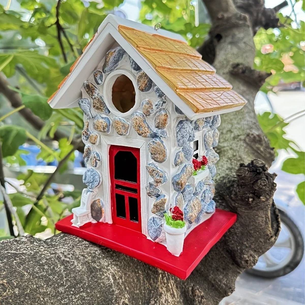 Bird House Stone Cottage Resin Nest