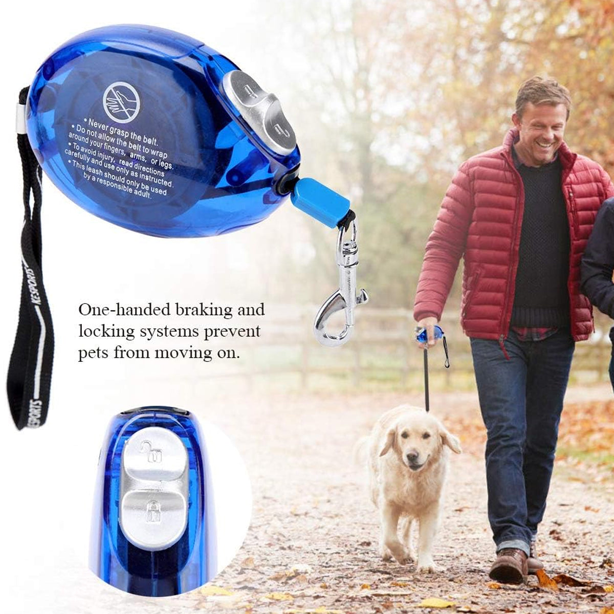 Retractable Dog Leash With One-Button Lock